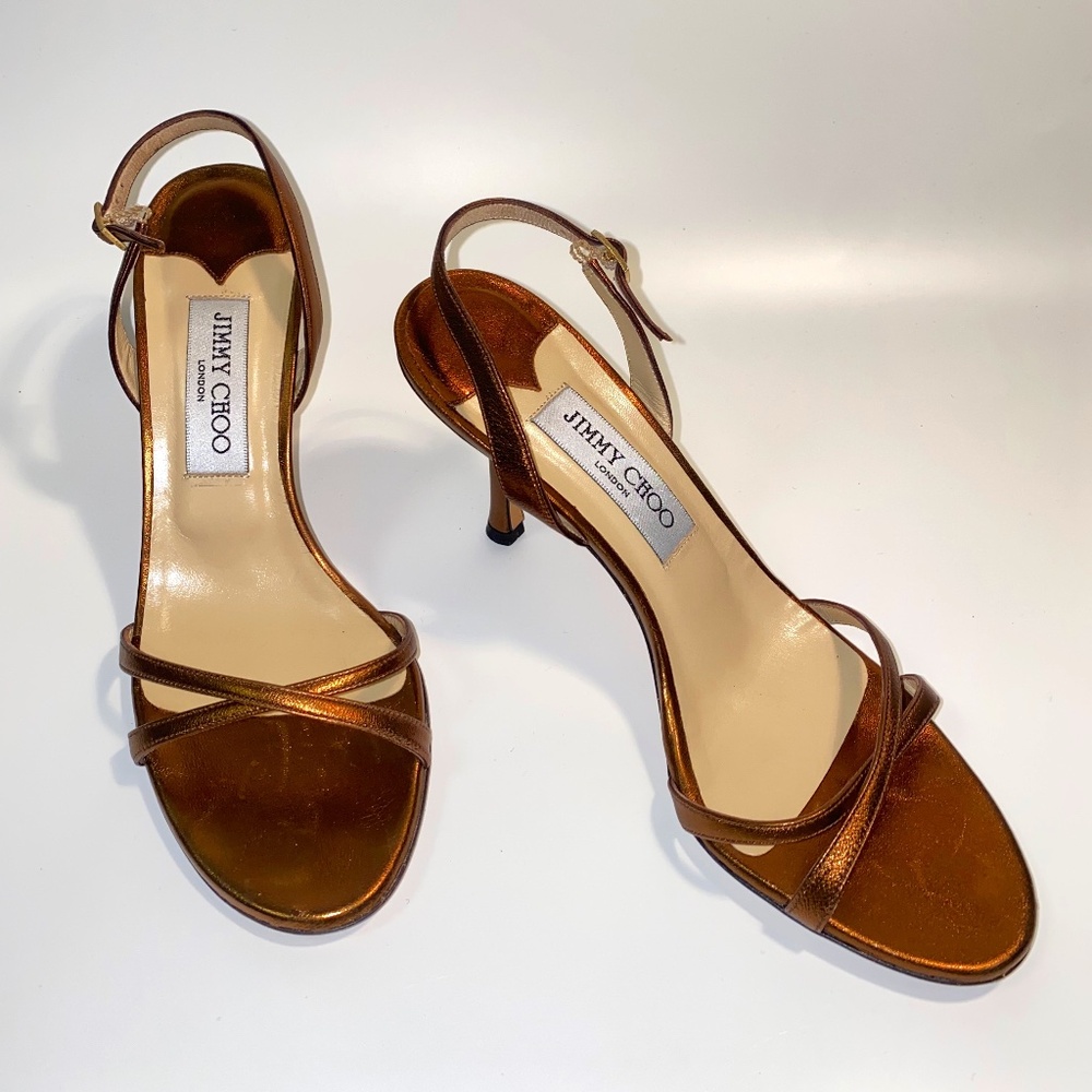 JIMMY CHOO Copper/Bronze Metallic Sandal